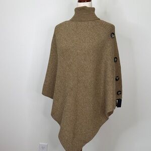 Crosstree Lane Tan Sweater Turtleneck Poncho Side Button Detail NWT